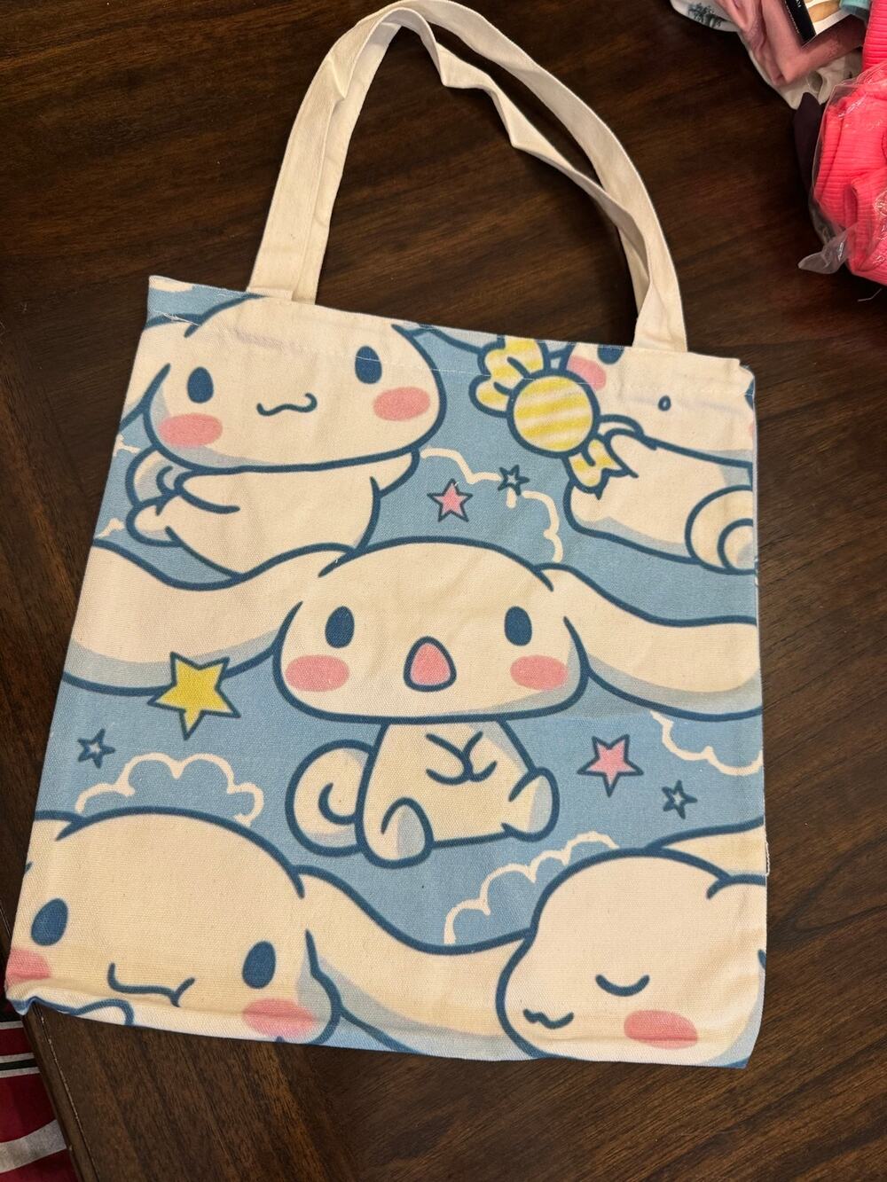 Sanrio Cinnamoroll reusable shoulder canva tote bag stars and clouds doble side